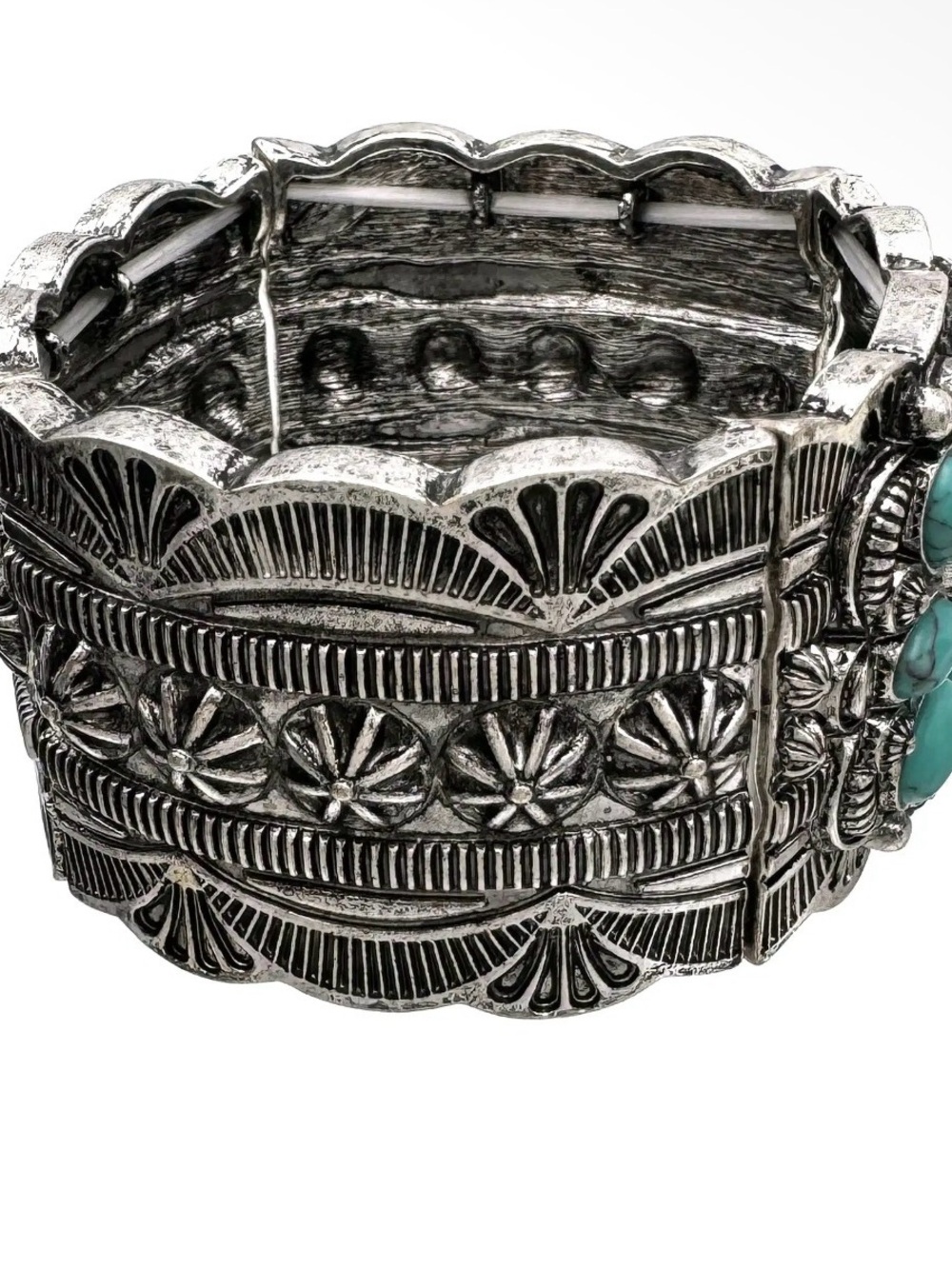 NWT Turquoise Stone Silver-Tone Cluster Cuff Western Bracelet - Picture 2 of 4